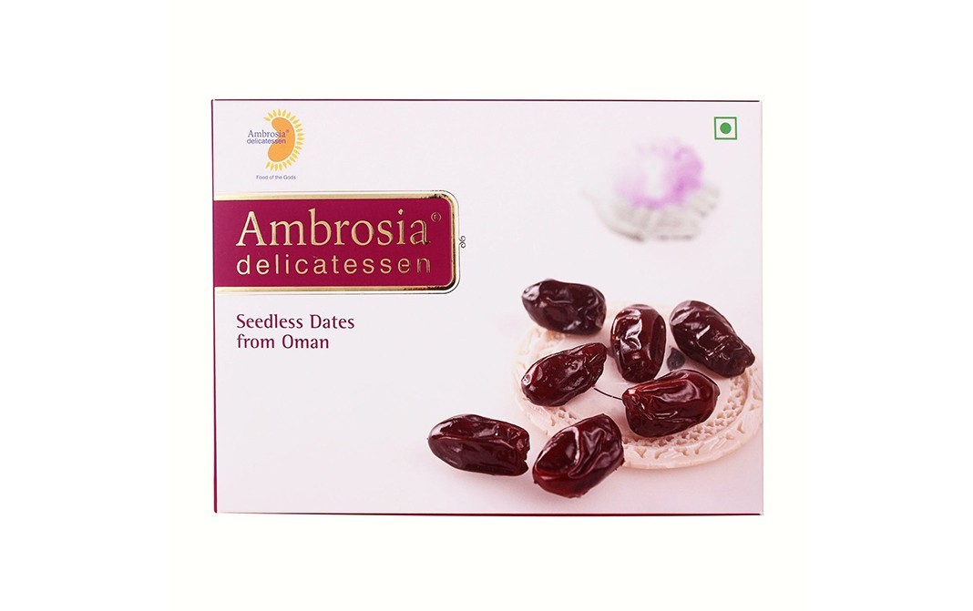 Ambrosia Delicatessen Seedless Dates From Oman   Box  250 grams